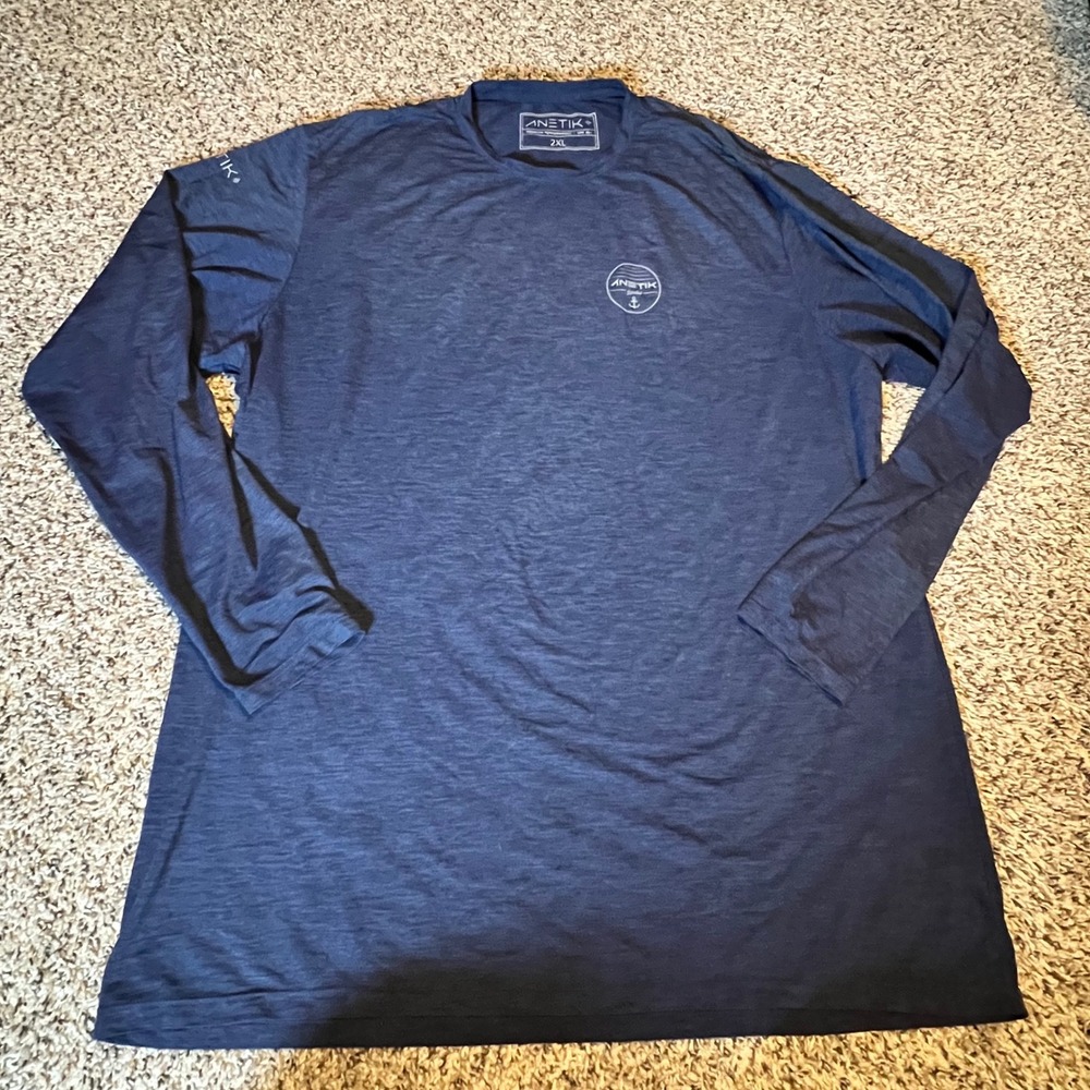 Anetik United Mens 2XL Navy Blue Long Sleeve UPF 30+ UV Performance Shirt Anchor